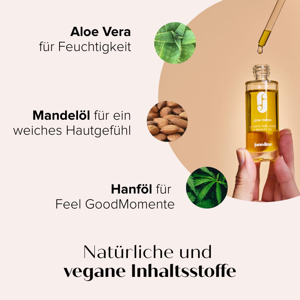 juno & me – Intimate Feel Good & Beauty Oil: After Shave Öl für Intimzone nach Rasur - mit 12 hochwertigen Ölen & Aloe Vera - bei Trockenheitsgefühl im Intimbereich - vegane Intimpflege Damen - 30ml