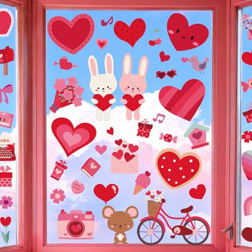 Valentines Day Window Clings, Cute Valentine's Decoration for Home, Classroom, Office, Sticker Decals Decor for Kids, Glass Windows & Doors, 9 Sheets