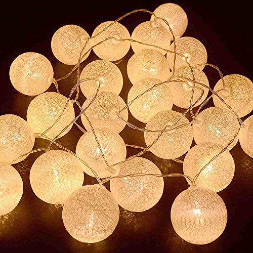 Guirlande lumineuse de Noël à Boules de Coton, DOTBUY Guirlande Lumineuse à Piles pour nouvel An, 20 LED Éclairage de Noël, décoration de jardin Pour intérieur (blanc,3.3M/20LED)