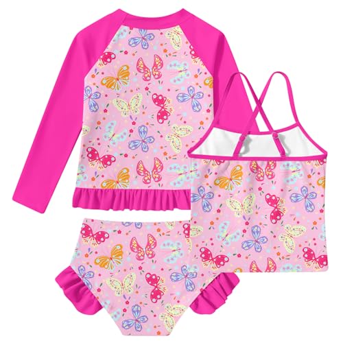 Image of BFUSTYLE Girls Swimsuit 3 Pieces Rash Guard Kids Long Sleeves Bathing Suit 3-8 Years Sun Proction Swimwear Tankini
