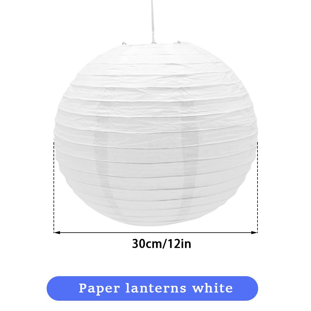 CEEYSEE 6 Pcs Paper Lanterns 12-Inch White Chinese Japanese Round Hanging Decoration Paper Lanterns for Halloween Wedding Birthday Party Decorations (DLBS/White)