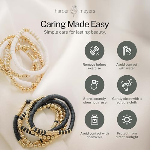 Harper Meyers Beaded Bracelet Bundle Set – Elegant Stackable Beaded Bracelets for Women – Comfortable and Stretchy Bracelets for Everyday Wear – Versatile and Stylish Gift for Any Occasion - Black & White4