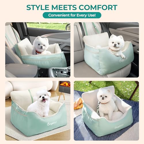 Image of BurgeonNest Dog Car Seat for Small Dogs & Cats Under 25 lbs, Beige Green