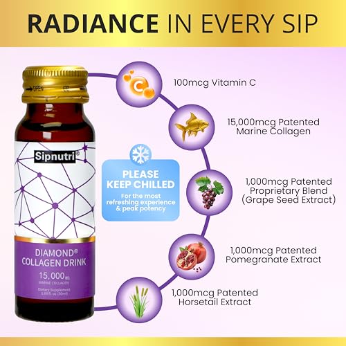 Image of 15,000mg Marine Collagen Peptides Liquid -Grape Flavor -10 Bottles | Hydrolyzed Collagen Drink, with Vitamin C, Pomegranate & Grape Extract, Supports Skin, Hair & Nail Health for Men and Women