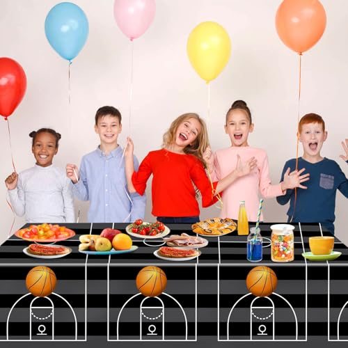 Image of QIYANPAX 4 Pieces Basketball Tablecloth - Basketball Birthday Party Decorations Basketball Table Cloth Soccer Tablecloth Plastic Table Cover for Basketball Party Decorations, 54 x 108 Inch