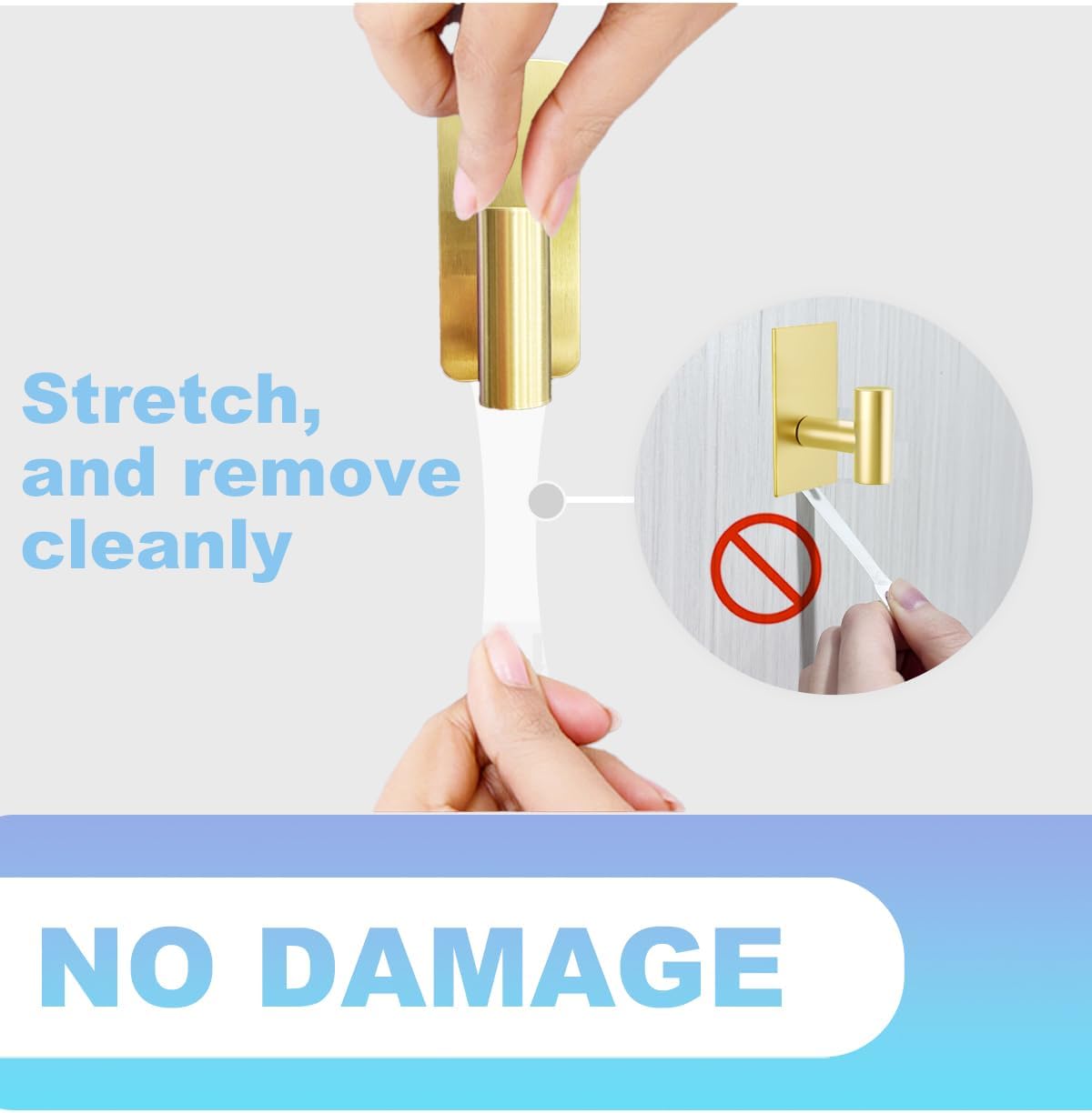 5 Pcs Towel Hooks Heavy Duty for Hanging,Adhesive Wall Hooks with Removable Strips,Sticky No Damage,Outdoor for Bathrooms,Shower,Stockings,Decor,Robe,X-Large,Gold 304 Stainless Steel - Image 2