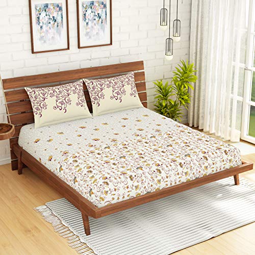 Image of Spaces Atrium 144 TC 100% Cotton King Size Double Bedsheet with 2 Pillow Covers ( 108 inch X 108 inch Inches) - Ivory, Large (ATR-8), white