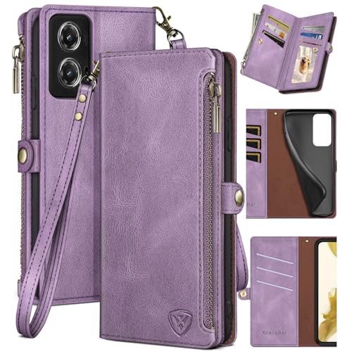 XcaseBar for Moto G Stylus 5G 2024 Wallet case with Zipper Credit Card Holder【RFID Blocking】,Flip Folio Book PU Leather Phone Shockproof Cover Women Men for Stylus 5G 2024 case Lilac Purple