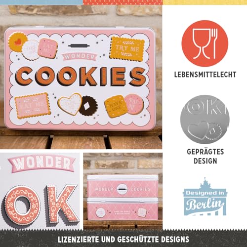 Nostalgic-Art Retro Vorratsdose Flach, 2,5 l, Wonder Cookies – Geschenk-Idee für Naschkatzen, Keksdose mit Deckel, Vintage Design, Kaffee-Deko
