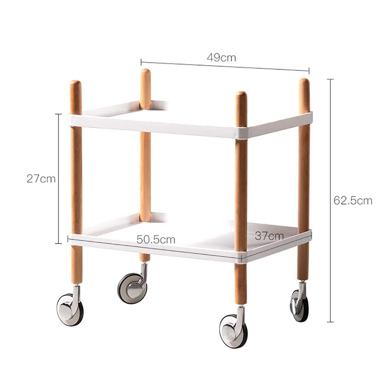 Chariot de Service de Cuisine/Chariot de Stockage Hôtel Restaurant 2 Couches Chariot Mobile à Vin en Bois Massif, Blanc, 49 * 62.5 * 37CM