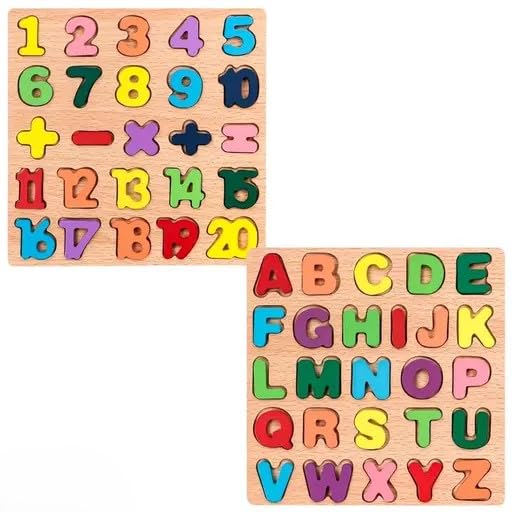 KUNIGAL TOYS - Wooden Numbers 123 and ABC Alphabets Board (Pack of