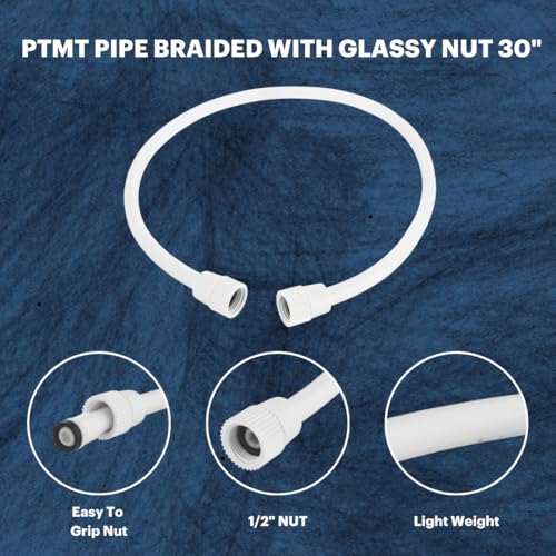 Image of Johnson 4-Pack 30 inch PTMT Braided Pipe with Glassy Nut, Polytrimethylene Terephthalate, Star White, Corrosion-Resistant, Anti-Scaling, High-Temperature Resistant, Durable Plumbing Connection Solution