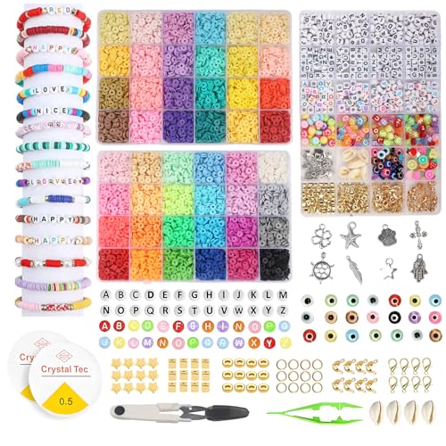 UXIMAIR 8800 Pcs Clay Beads - 6mm 48 Color Polymer Heishi Beads for Jewelry Making, DIY Crafts, Bracelets, Necklaces, Earrings, Keychains, and Accessories