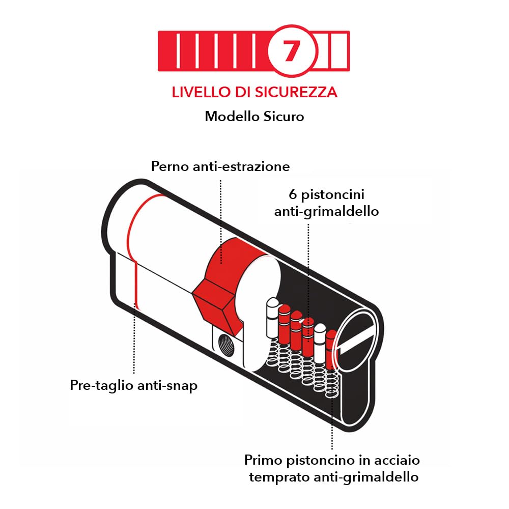 THIRARD - Cilindro Frizionato Transit 1 - Nichelato - Sicurezza Rinforzata - 6 Pistoncini - Anti-Scasso, Anti-Strappo - 30 x 80 mm - 5 Chiavi Reversibili Lunghe - Grigio | 5 chiavi reversibili incluse, alta sicurezza, finitura nichelata, facile da montare