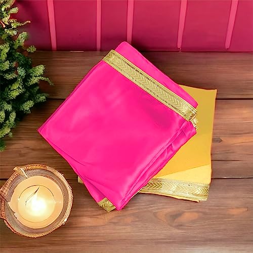Image of Pooja Cloth for Mandir and Multi Purpose Use (Pink & Yellow)