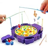 Fishing Game Toy Pole and Rod Fish Board Rotating with Music Fine Motor Skill Training Gift for Children Kids Toddles Boys Girls Party Favor