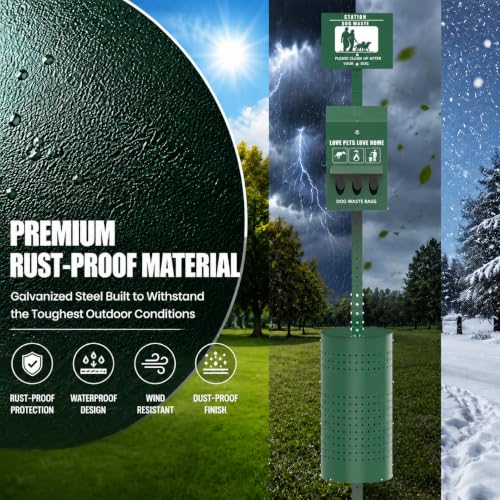 Dog Waste Station, Large 11.5 Gallon Dog Poop Trash Can with Poop Bags & Liner Bags, Lockable Dispenser with Keys, Heavy Duty Outdoor Pet Waste Station for Parks, Apartments, Communities & Backyard - Image 4