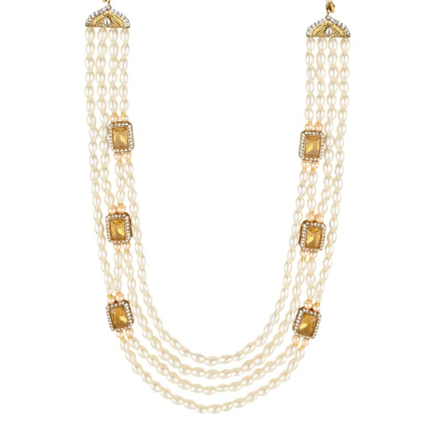 I Jewels 4 Layered Traditional Gold Plated Dulha Moti Mala with Beaded Maharaja Haar/Groom Necklace For Men(MLP47) I Jewels 4 Layered Traditional Gold Plated Dulha Moti Mala with Beaded Maharaja Haar/Groom Necklace For Men(MLP47)