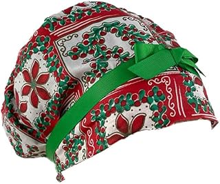European Style Scrub Cap - Grosgrain Ribbon â€“ Deck The Halls - Holly & Mistletoe - Scrub Hat for Women & Men tie Back | Working Cap with Holder. Scrub Hats for Women, Nurses Hats | Dr. Hats