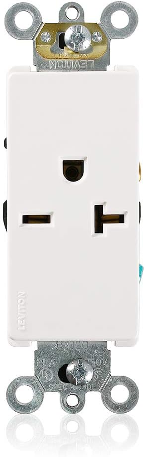 Leviton 20 Amp, 250 Volt, Decora Plus Single Receptacle, Straight Blade, Commercial Grade, Self-Grounding, 16441-W, White