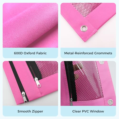 Image of Pencil Pouch for 3 Ring Binder - 3 Hole Zipper Pen Case Bag Holder Bulk Accessories Clear Window Aesthetic Organizer Pockets (Hot Pink)