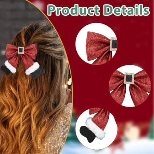 2 Pinzas de Pelo Navideñas con Lazo Brillante Rojo y Verde miniatura 3
