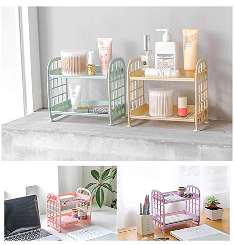 Unnfiko 2-Layers Table Shelf Organizer, Adjustable Plastic Storage Rack Shelf Square Basket Desk Stand Table Storage Organizer Shelves (Purple) #TOP5