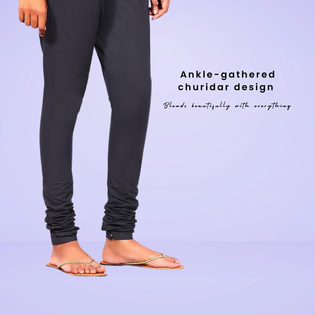 Happy Bunny Women’s Cotton Gathering Churidar Pants - Ethnic Gathereing Ankle, Drawstring Waist Bottoms for Kurtas, Office, Party, Casual Clothing (XL, Black) - Image 3 thumbnail