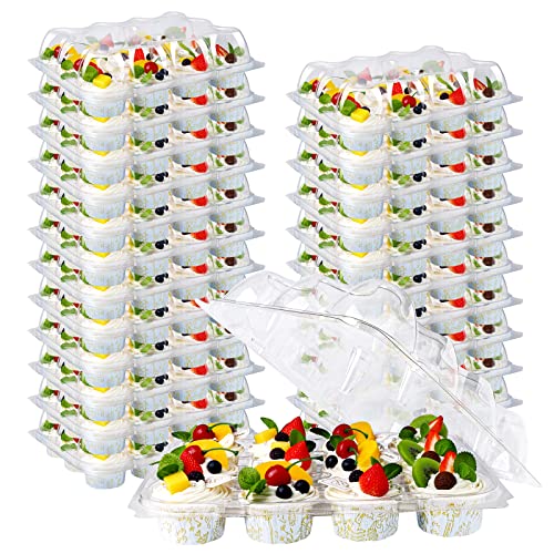 Liengoron 12Count X 24Pack Dozen Cupcake Holders Cupcake Boxes Cupcakes Containers 12Counts Cupcake Carriers With Detachable Dome Lid Disposable Plastic Cupcake Boxes Bulk Clear Cupcake Containers #TOP7