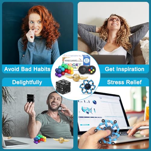 Image of 5PCS Sensory Fidget Spinner Toys Pack with Infinity Figette Cube Finger Pad Transformable Gyro Stress Relief Desk Gadgets for Adults Teens, Classroom Anxiety Toys Stocking Stuffer Party Stuffers