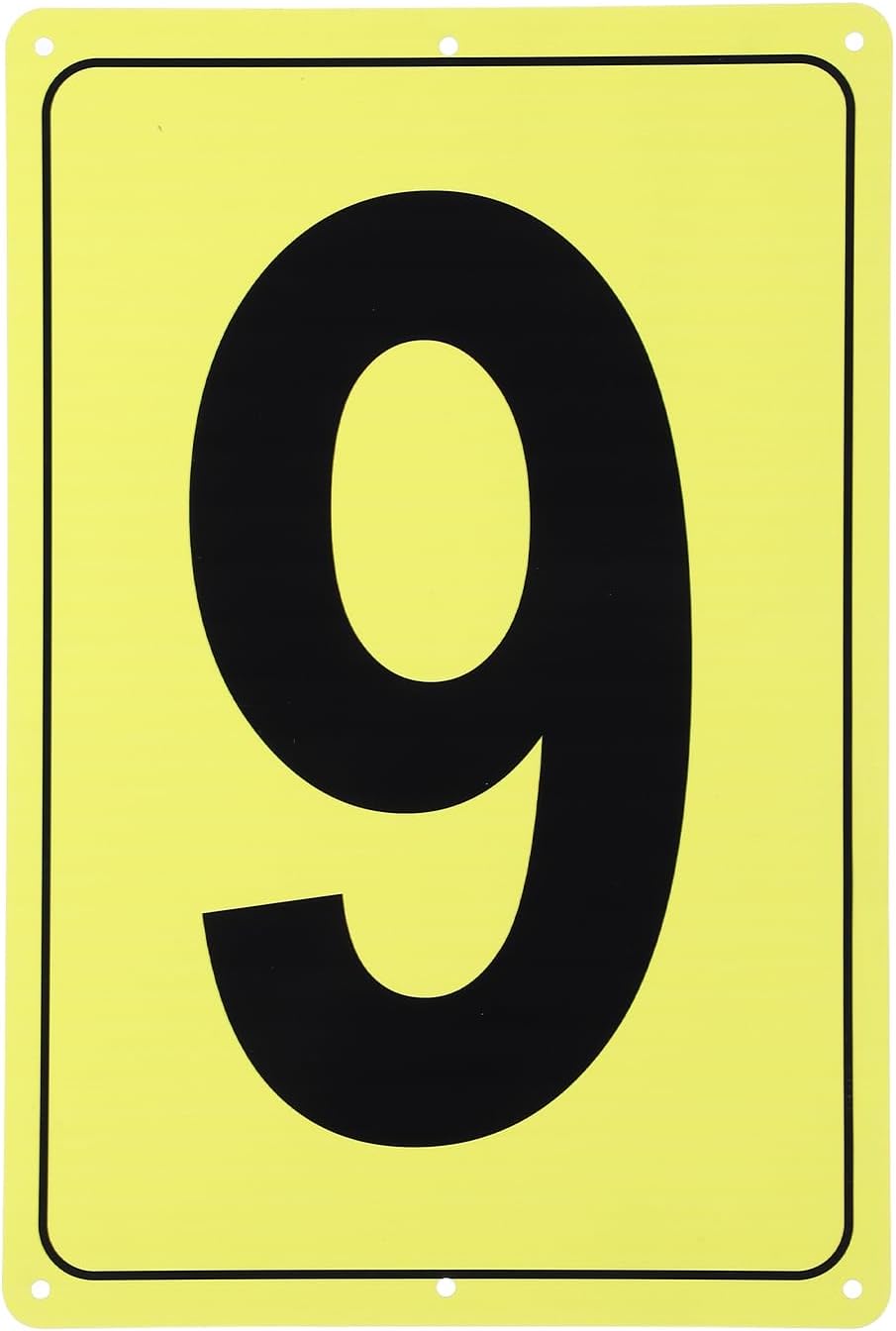 PATIKIL Large Metal Number Sign, 12x8" Rectangle Aluminum Number 9 Sign Plate Area Marker Parking Weather-Resistant Signs for Indoor Outdoor Use, Yellow