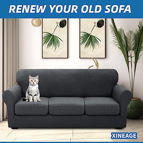 XINEAGE 2025 New 4 Pieces Extra Large Couch Covers for 3 Cushion Sofa Super Stretch Sofa Cover for 3 Large Seat Cushion Universal Slip Cover for Living Room (Dark Gray), 91"-110"(3 Cushions)