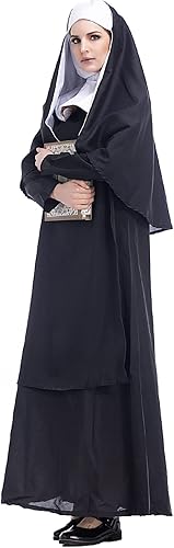 Miniatura 3 de Disfraz de monja de Halloween para madre, disfraz de monja para adultos, traje de sacerdote negro, traje tradicional de monja, disfraz de monja,
