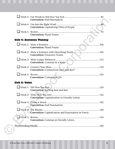 Evan-Moor Daily 6-Trait Writing, Grade 1, Homeschool and Classroom Resource Workbook, Reproducible Worksheets, Teaching Edition, Lesson Plans, Ideas, Organization, Word Choice, Sentence Fluency, Voice - Image 3