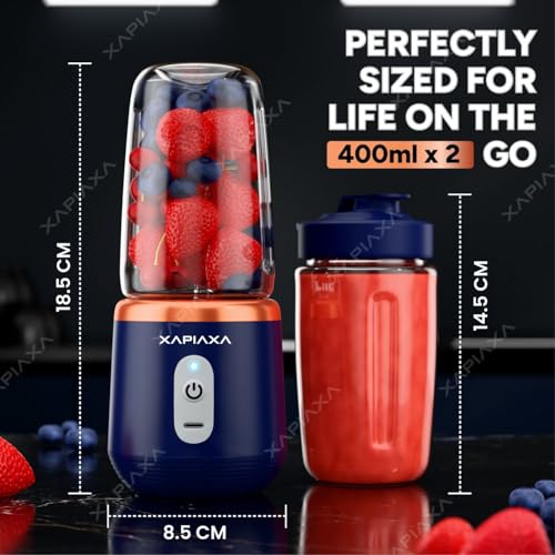 Image of Xapiaxa Portable Blender USB Rechargeable Smoothie Maker with 6 Stainless Steel Blades, 3-Speed Electric Juicer, 1500mAh Battery Personal Mini Mixer Cup for Home, Travel & Gym (Multicolor)