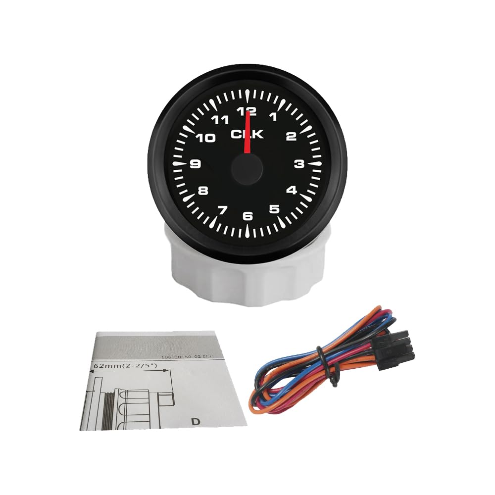 ELING 52 mm 2 Zoll Uhrmessgerät im 12 Stunden Format mit 8 Farben Hintergrundbeleuchtung für PKW LKW Bagger
