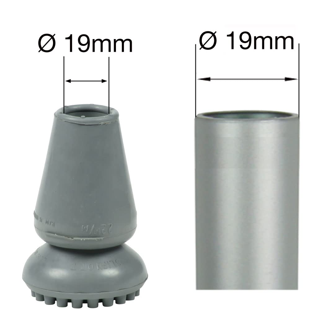 Slipnott - Par de Puntas, Virolas, Conteras de Goma Patentadas para Muletas o Bastones - Mayor Seguridad (19mm)