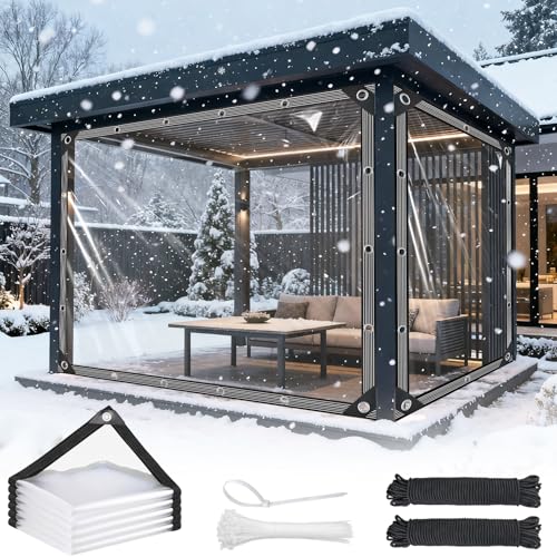 Image of Clear Tarps Heavy Duty Waterproof - 12x16ft Clear Tarps with Grommets - 14mil Thickened Transparent Plastic Vinyl Tarp for Patio Porches Greenhouse Chicken Coop Cover, with Fixed Accessories