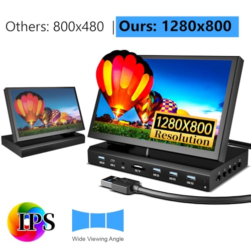 Image of 10.1 inch Small Monitor for PC Raspberry Pi, 1280x720 IPS Mini Monitor Multi-Port Docking Station Built-in USB Hub &Dual Speakers, Raspberry Pi Display for DIY Projects,Gaming & Aida64 CPU GPU Monitoring