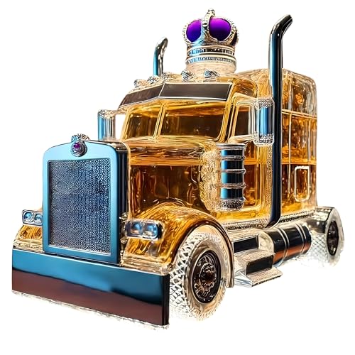 Bottiglia Decanter per Whisky da 300 Ml con Statuetta Artistica, Decanter per Whisky In Vetro a Forma di Camion 3D con Tappo, Bottiglia Creativa e Originale per Whisky e Vino, Bottiglie di Vino 1