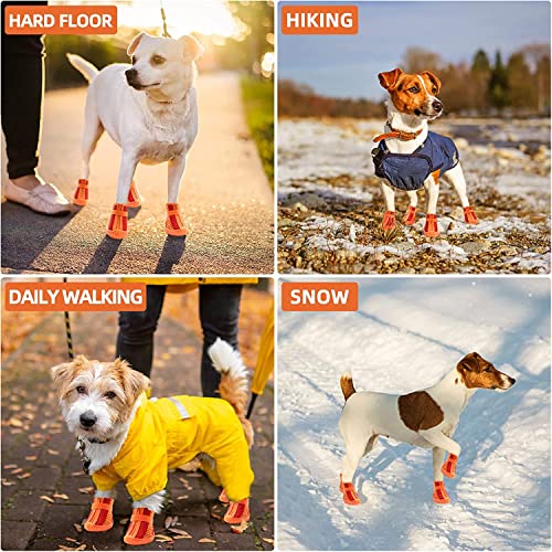 Image of KUTKUT Small Dog Anti-Slip Boots With Reflective Straps - Soft Mesh Breathable Adjustable Puppy Shoes - Paw Protective Booties With Zipper for Small & Medium Dogs - 4Pcs Orange