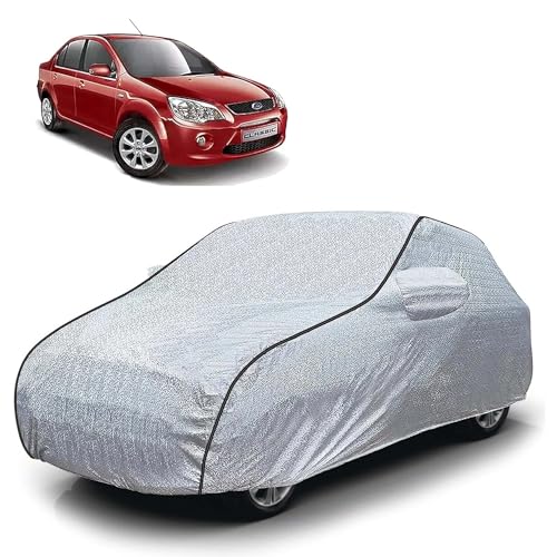Image of Sulfar 100% Waterproof Car Body Cover Compatible with Mirror for Ford Fiesta Classic (Triple Stitched, Full Bottom Elastic, Magic Silver with Black Piping)