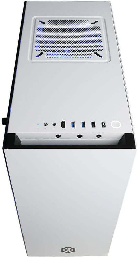 맨 위 view of CyberpowerPC Gamer Supreme SLC8820CPG showing top ports and ventilation