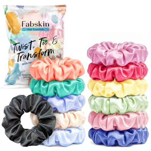 Image of Fabskin Luxury Satin Hair Scrunchies For Women and Girls Set Of 12 - Multi Color - Scrunchie for Less Hair fall Hairbands Rubber Band Scrunchies For Girls Best Gift For Mom, Sister And Girlfriend