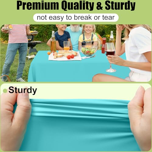 Image of Smiry Disposable Table Cloth 3 Pack, 84 Inch Round Waterproof Plastic Tablecloth, Decorative Round Table Covers for Party, Birthday, Picnic, Teal