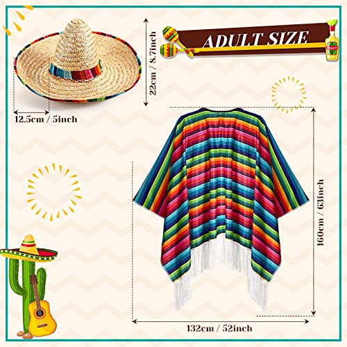 Yahenda 4 Pcs Mexican Party Costume Set for Adults Include Mexican Serape Poncho Sombrero Sunglasses Moustache4