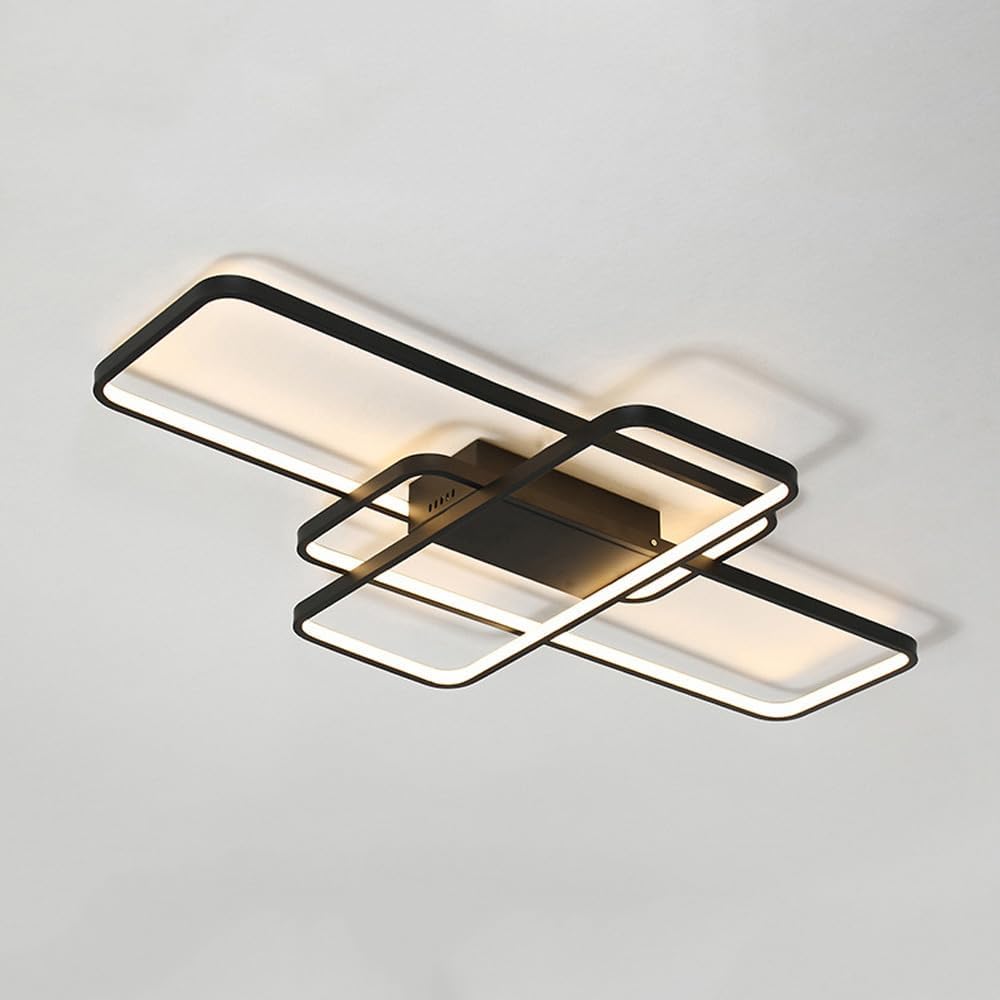 Dimmable LED Ceiling Light Fixture,58W/68W/82W Modern Flush Mount Ceiling Light,Black Square Acrylic Ceiling Lamp for Kitchen Bedroom Study Living Room Office Dining Room