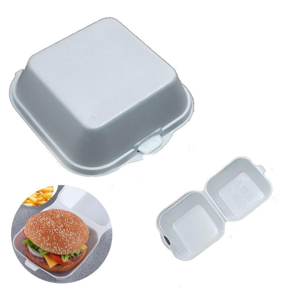 ARA CHOICE Polystyrene Eco-Friendly Biodegradable Kebab Burger Chips Takeaway Food Box Containers Microwave & Freezer Safe Container Chicken Eco Hinged Lid (100, Square (4.7" x 4.7"))