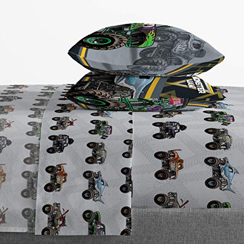 Image of Jay franco Monster Jam MJ Life 5 Piece Full Bed Set-Includes Reversible Comforter&Sheet Set-Bedding Features Grave Digger, Max-D, Megalodon-Super Soft Microfiber-(Official Monster Jam Product) | Grave Digger Megalodon, Bed in a Bag, Comforter Sheets Pillowcases, Soft Microfiber, Machine Washable, Boys Gift
