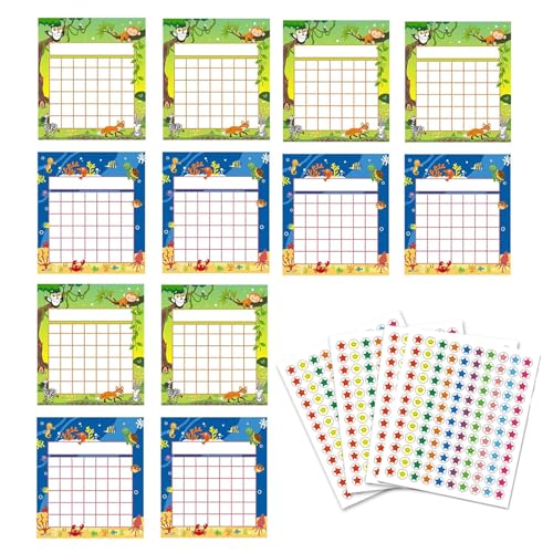 TUKNN Grafici degli Incentivi, Tabellone Ricompensa per Bambini, Bedtime Chart, Bedtime Routine Chart Tabella dei Premi, con 480 Adesivi a Forma di Stella, 12 Pezzi